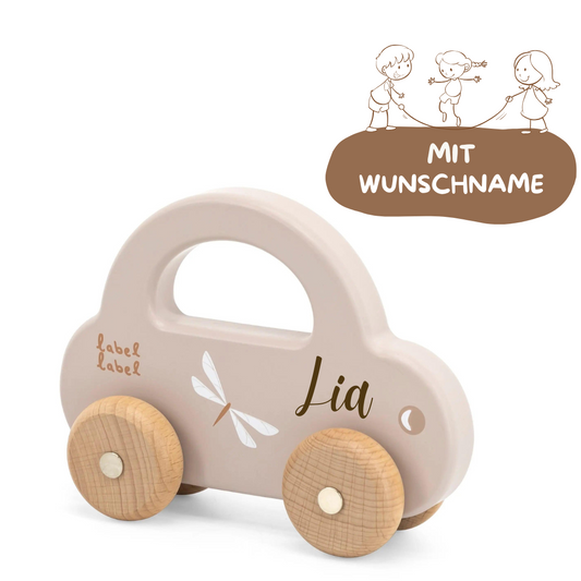 Label Label Holzauto personalisierbar beige