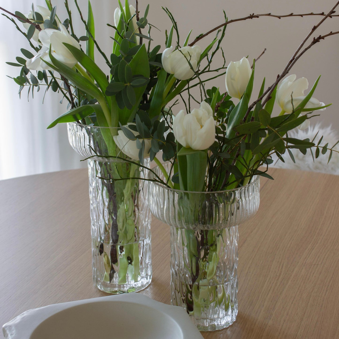 Design Glasvase „Nordic Wave“ – Strukturierte Vase in Klarglas klein