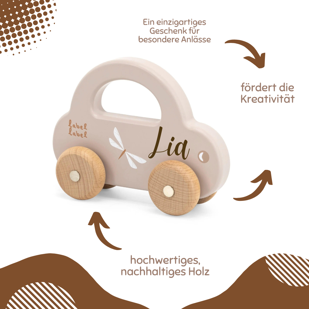 Label Label Holzauto personalisierbar beige