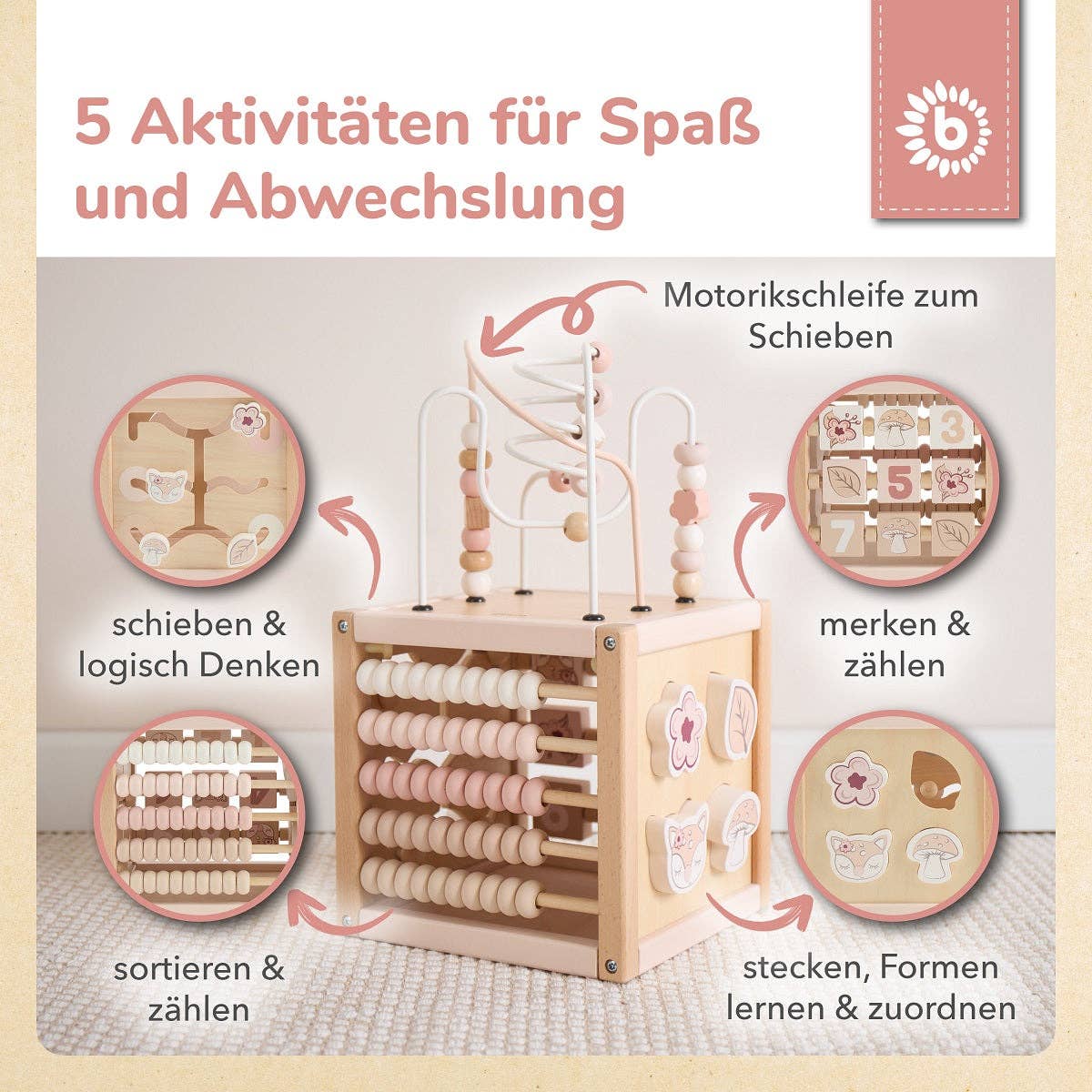 Motorikwürfel Reh Ella aus Holz – Spielerisch lernen, entdecken & personalisieren