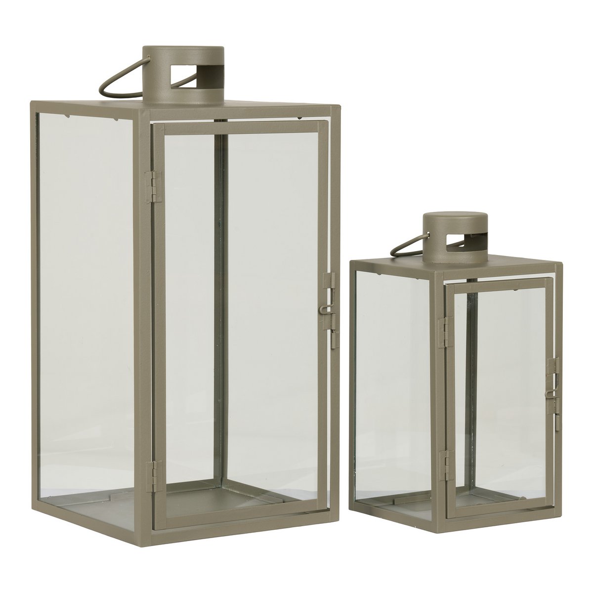 Korfu-Laternen – Grün, Stahl, Glas, 13/19,5 x 13/19,5 x 25,5/40 cm – 2er-Set