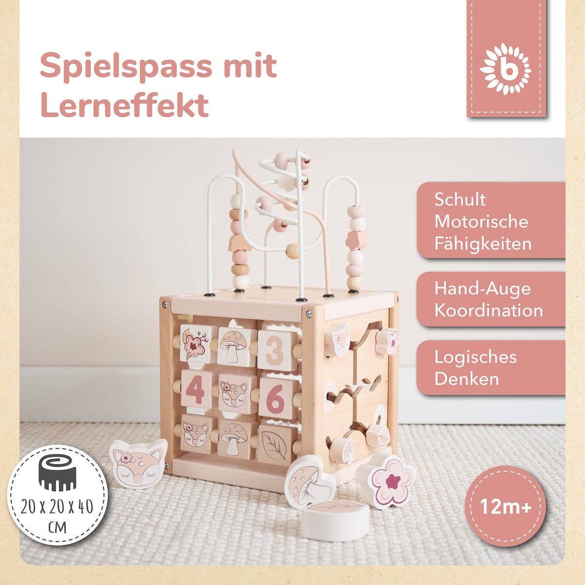 Motorikwürfel Reh Ella aus Holz – Spielerisch lernen, entdecken & personalisieren