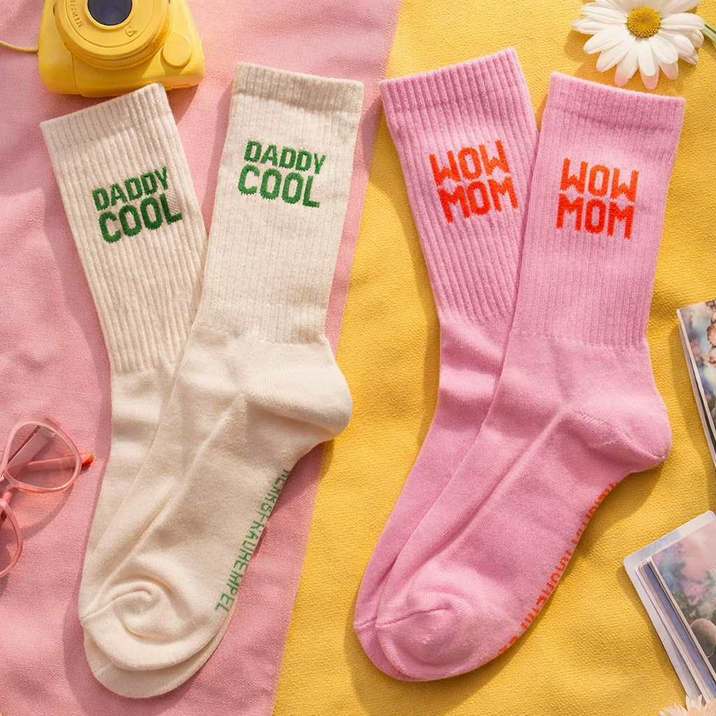 Socken „WOW MOM“ & „Daddy Cool“ – einzeln oder als Set