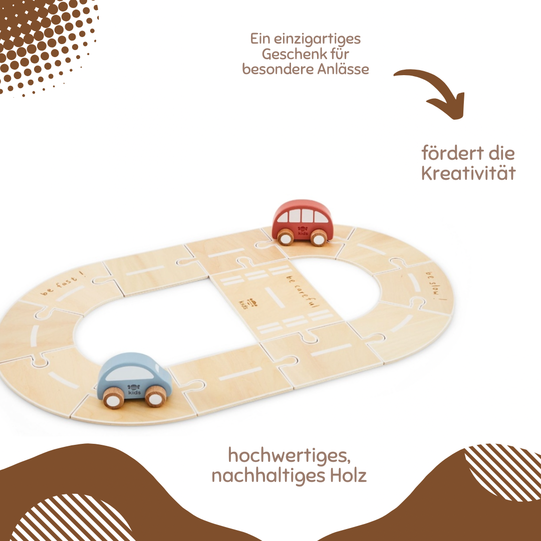 Just Bee Kinder-Straßenbahn aus Holz mit Fahrzeugspielzeug