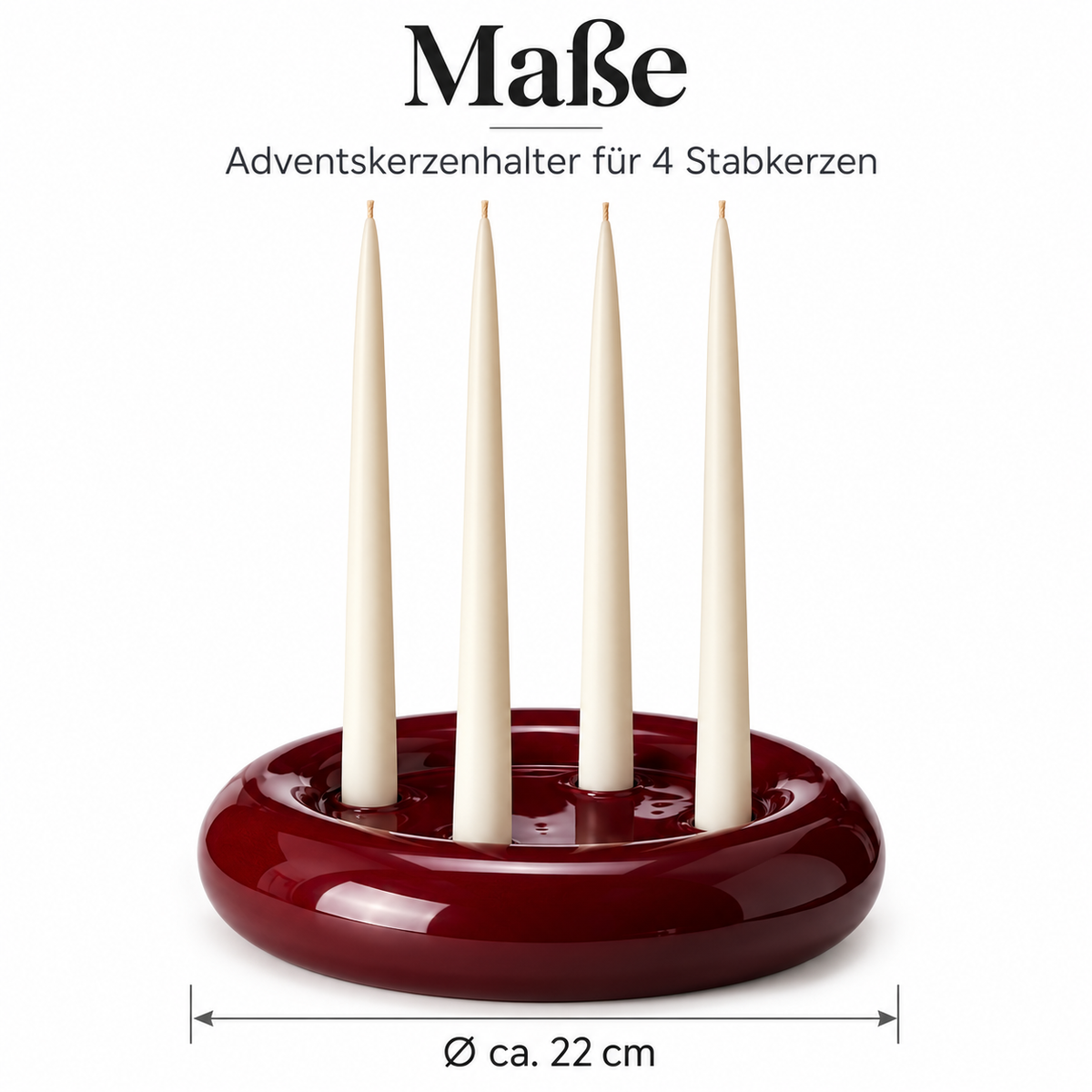 AMARA Adventskerzenhalter – Moderner Adventskranz für 4 Kerzen in Dunkelrot