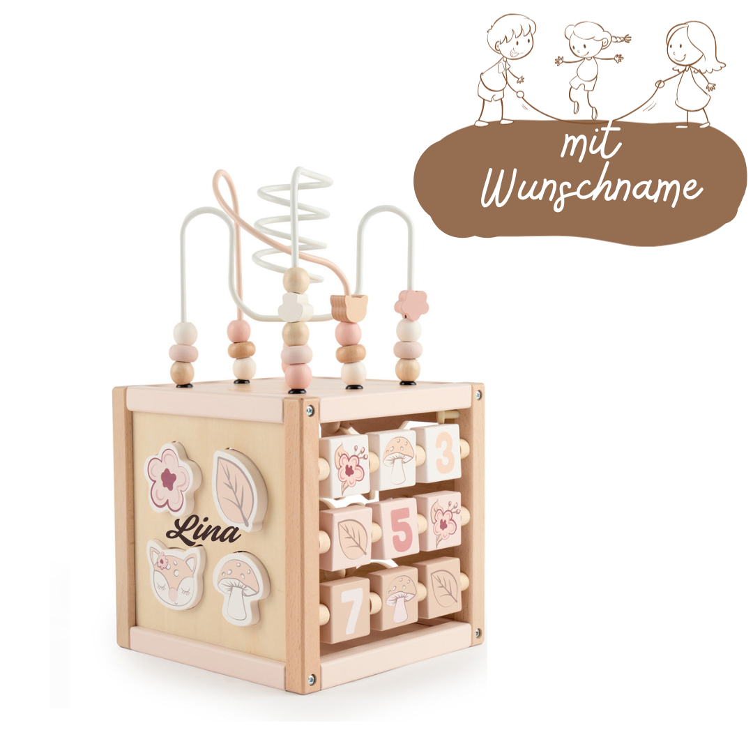 Motorikwürfel Reh Ella aus Holz – Spielerisch lernen, entdecken & personalisieren