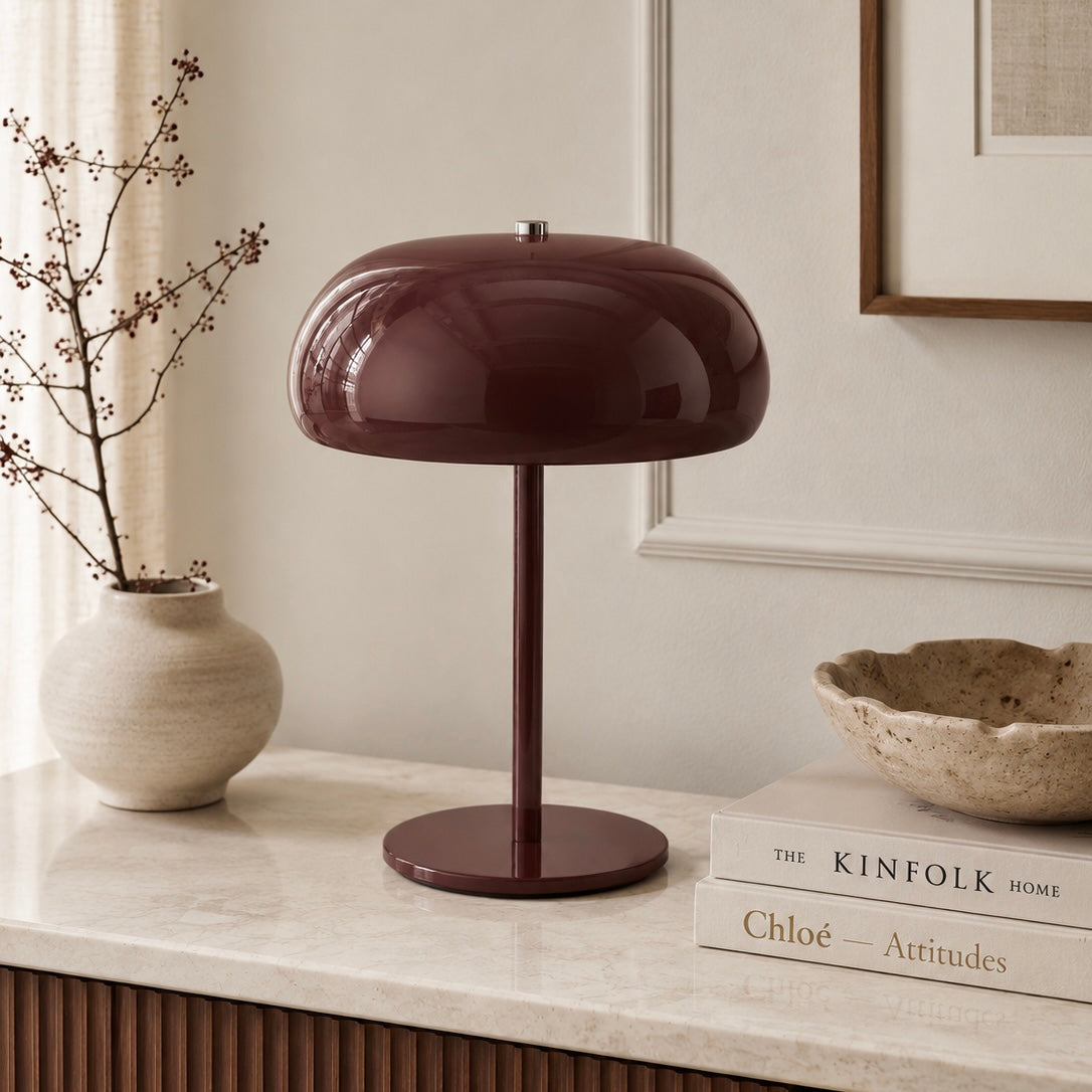 Pilzlampe – Moderne Tischlampe in Bordeaux