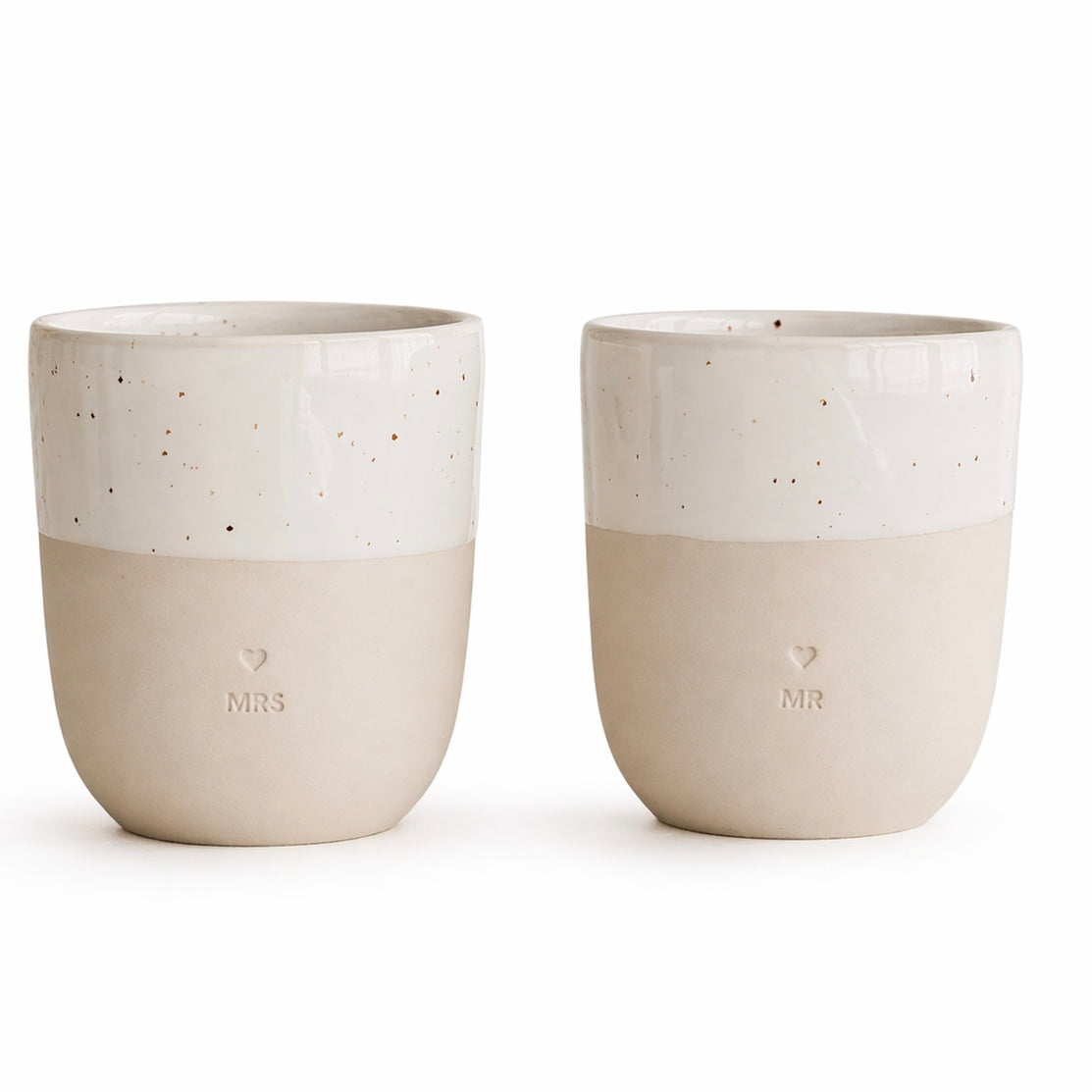 Eulenschnitt Tasse „Mr / Mrs“ Steingut – Hochzeitsgeschenk Becher | einzeln & Set