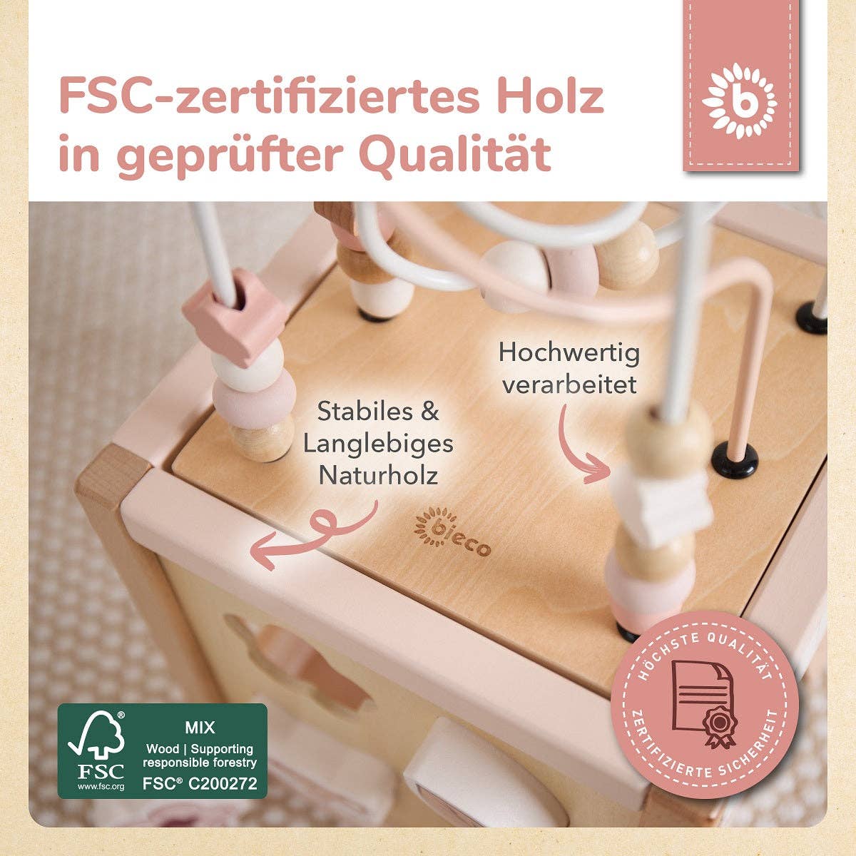 Motorikwürfel Reh Ella aus Holz – Spielerisch lernen, entdecken & personalisieren