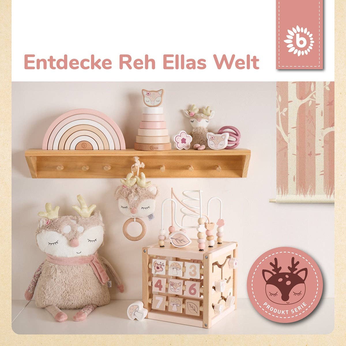 Motorikwürfel Reh Ella aus Holz – Spielerisch lernen, entdecken & personalisieren