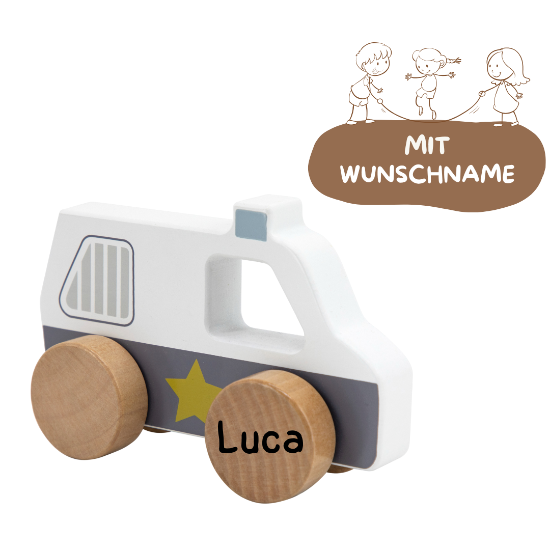 Tryco Holzauto Ploizei personalisierbar