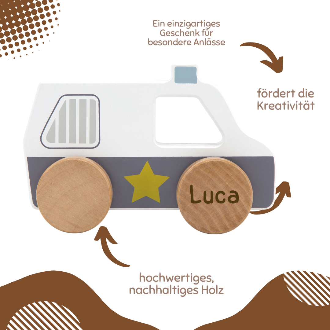 Tryco Holzauto Ploizei personalisierbar