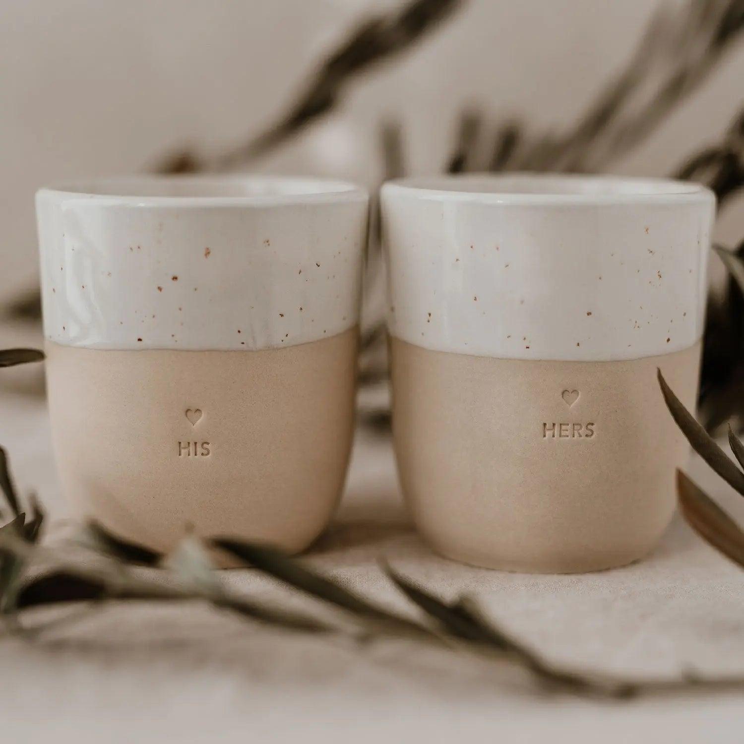 Eulenschnitt Tasse Steingutbecher „Hers / His“ – Schön Manufaktur