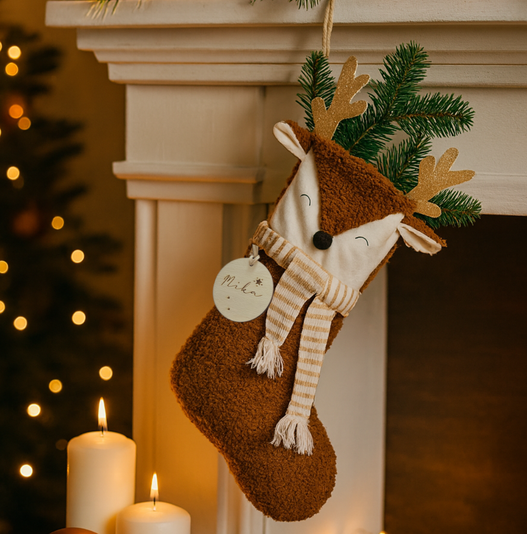 Personalisierter Nikolausstiefel mit Namen – Weihnachtsstrumpf aus Stoff