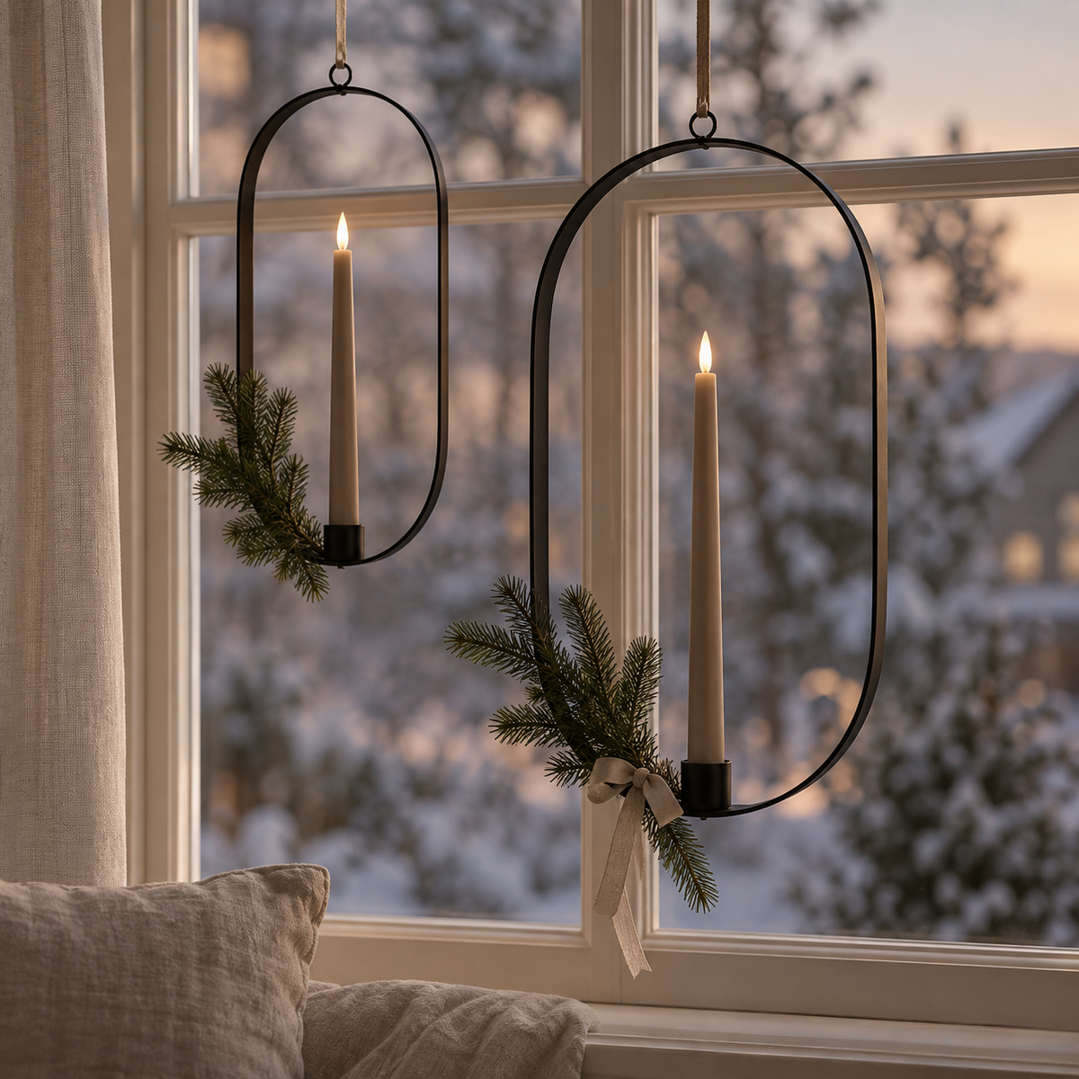 Metall-Kerzenhalter Oval – stilvolle Fensterdeko für Herbst, Winter & Weihnachten