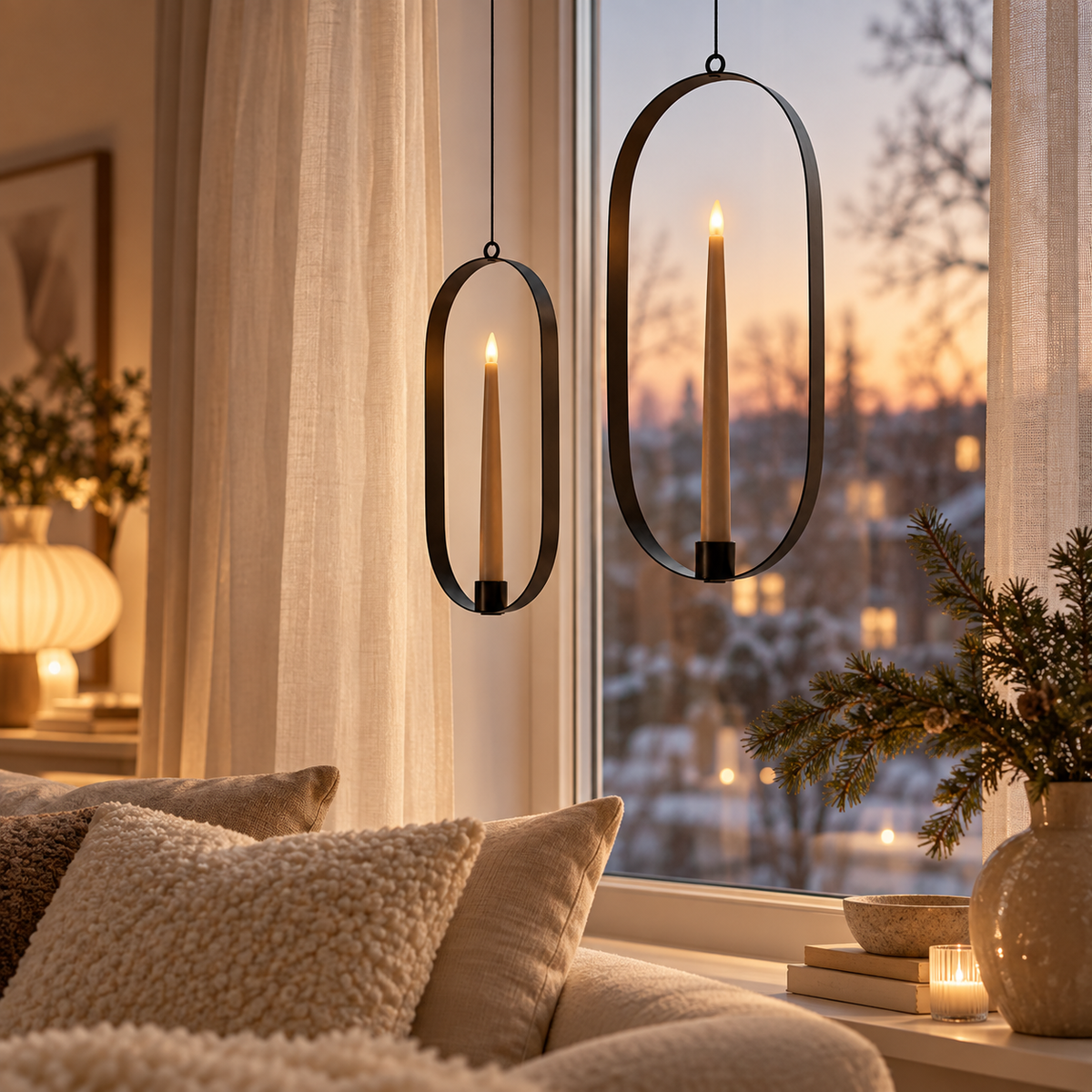 Metall-Kerzenhalter Oval – stilvolle Fensterdeko für Herbst, Winter & Weihnachten