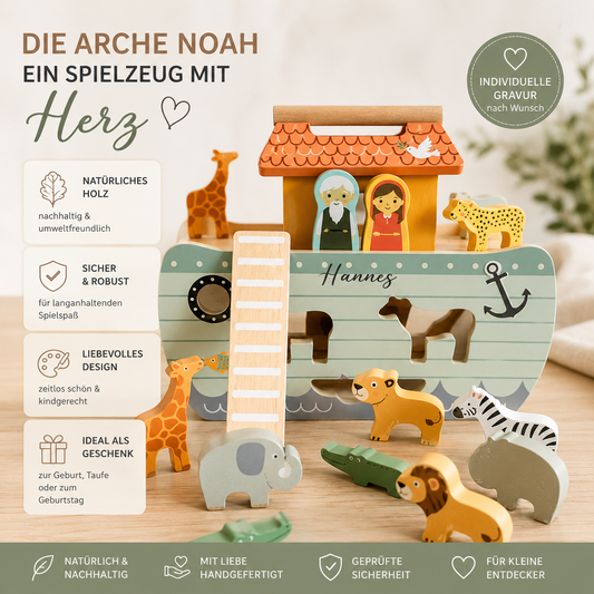 Arche Noah mit Gravur – Personalisiertes Taufgeschenk aus Holz