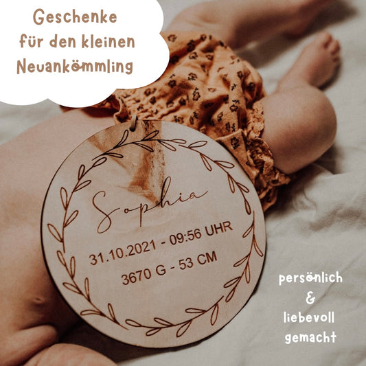 Namensschild mit Geburtsdaten aus Holz, personalisiertes Geschenk zur Geburt / Taufe