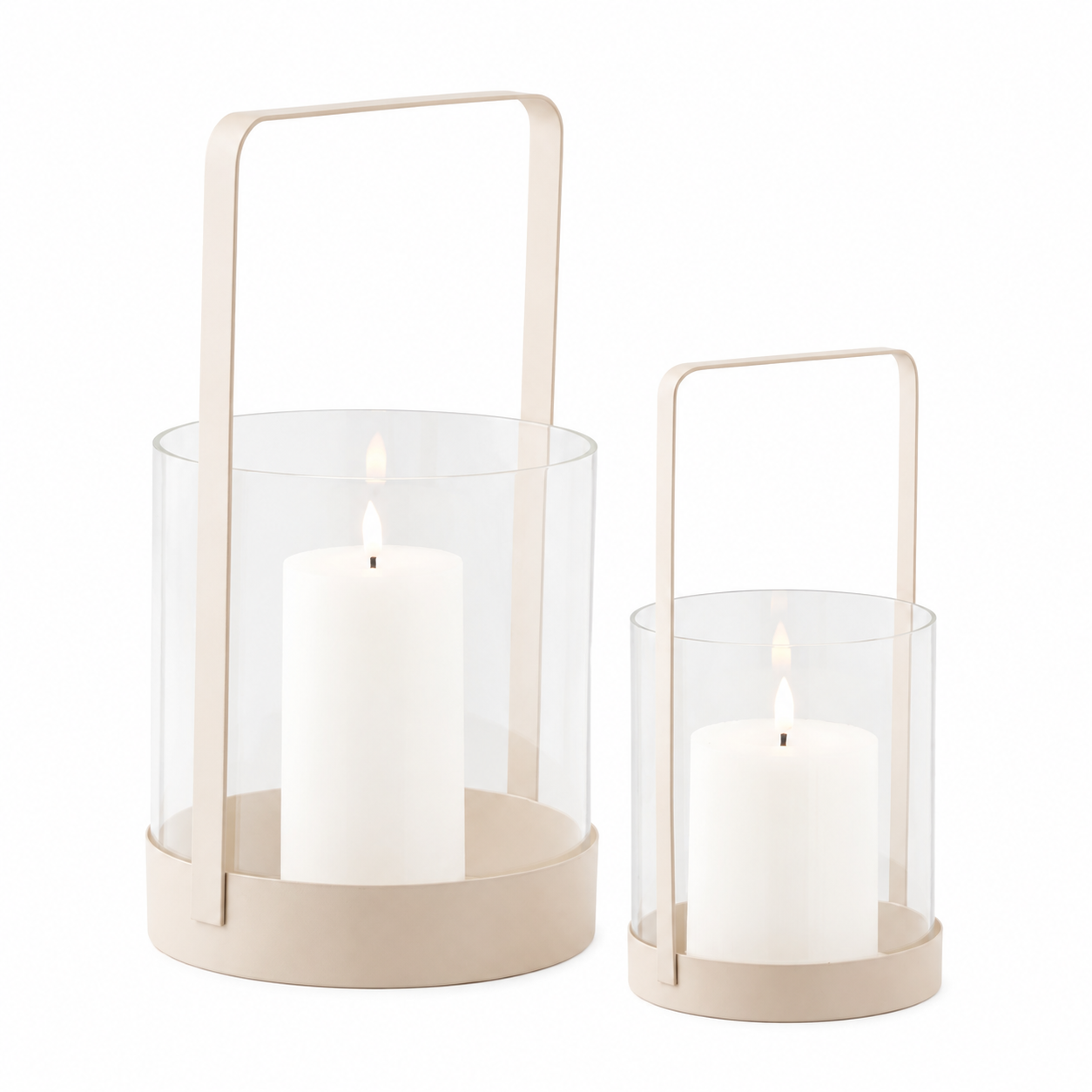 Laternen 2er Set Beige – Windlichter aus Stahl & Glas