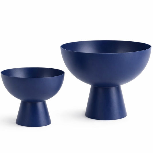 Nordic Bloom– Metall-Schale auf Fuß blau