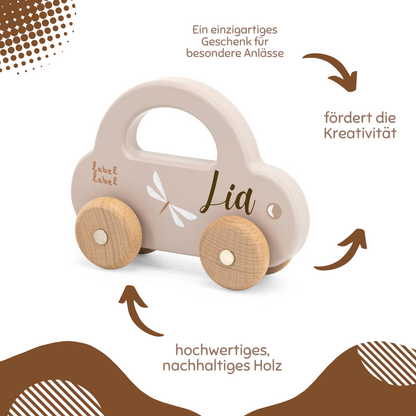 Label Label Holzauto personalisierbar beige