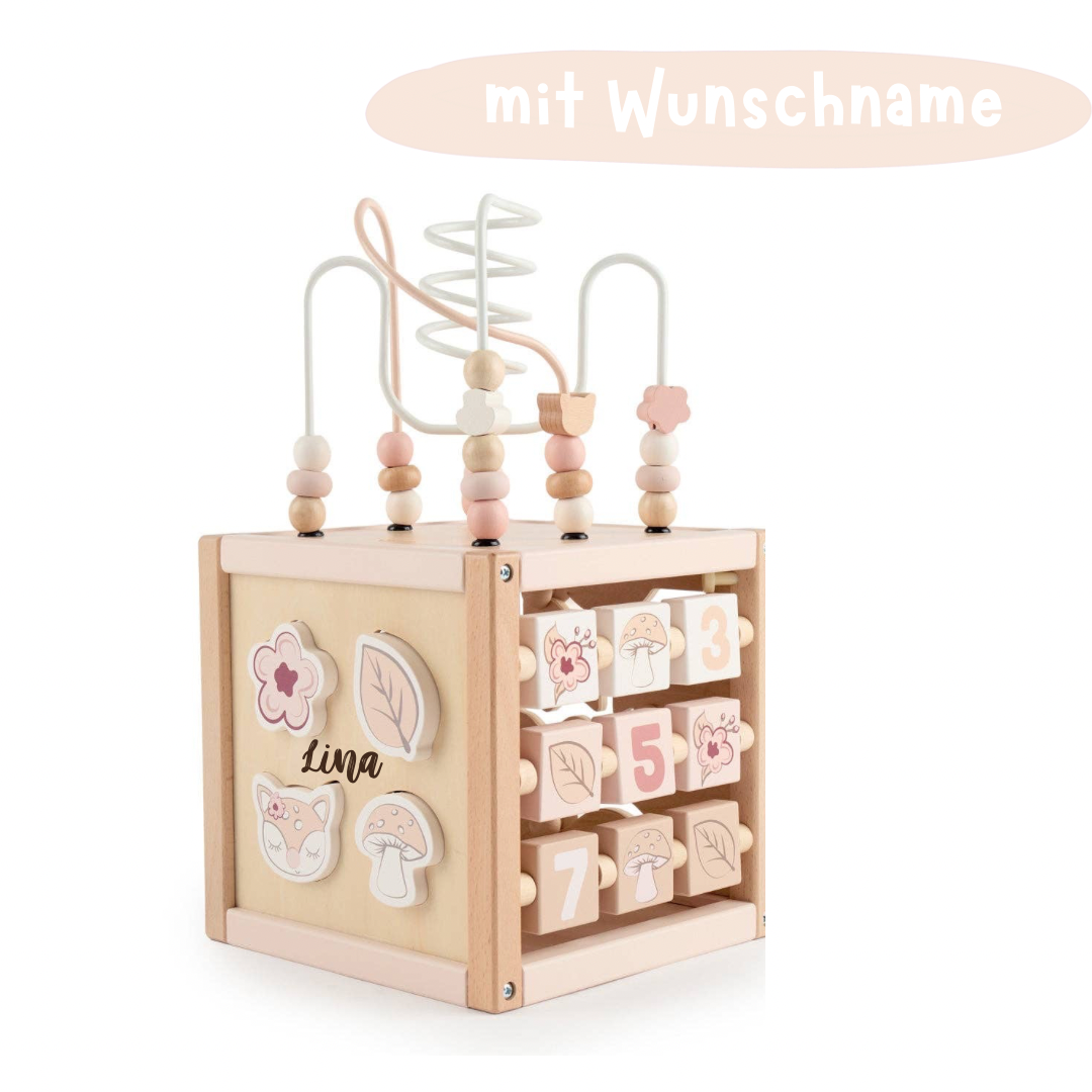 Motorikwürfel Reh Ella aus Holz – Spielerisch lernen, entdecken & personalisierenl