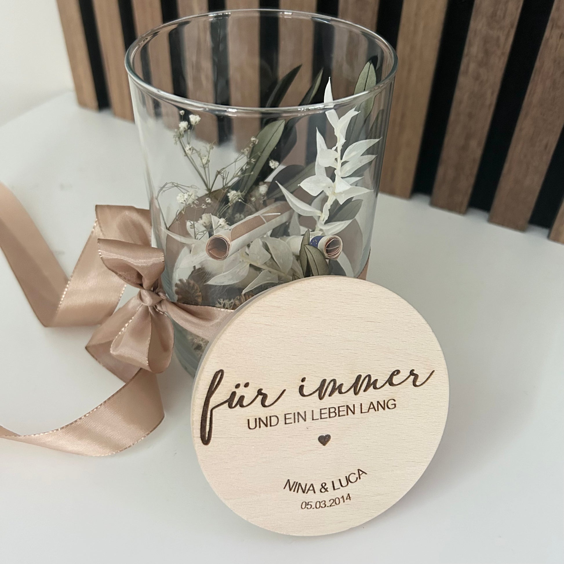 hochzeit geldgeschenke aufbewahren Vorratsglas personalisiert