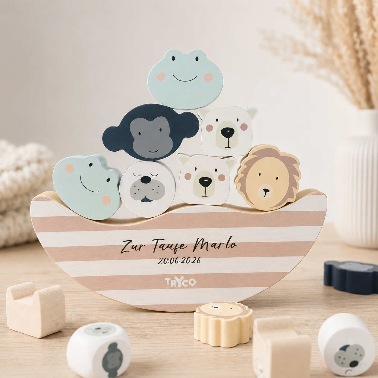 Arche Noah Balance Spiel mit Wunschgravur – Personalisiertes Taufgeschenk
