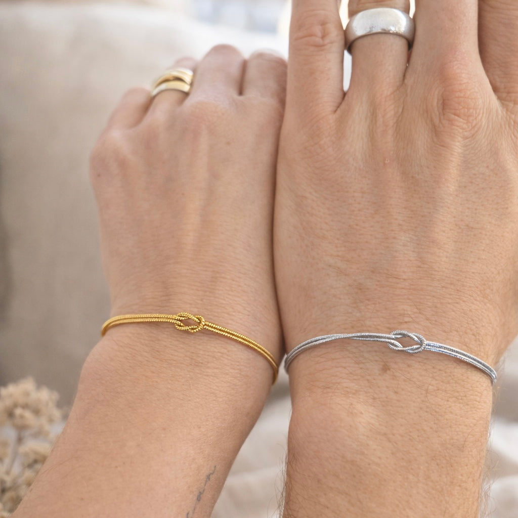 Knotenarmband Gold und Silber – Partner-  Freundinnenarmband aus Edelstahl - Valentinstag Geschenk