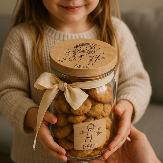 Vorratsglas mit selbstgemalten Bild von deinem Kind