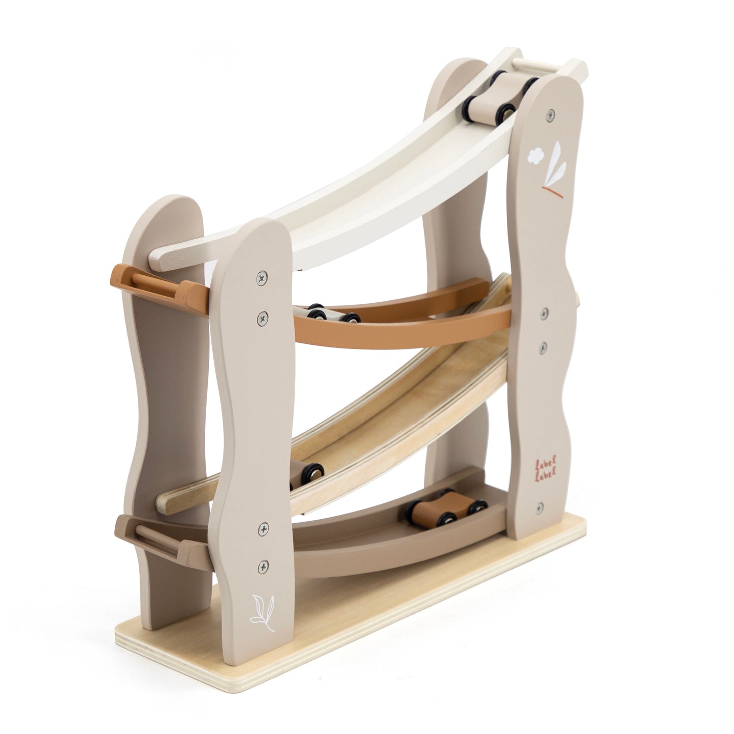 Label Label Car Slider – Beige/Nougat | Personalisierbar mit Name & Datum | Holz-Autorutsche