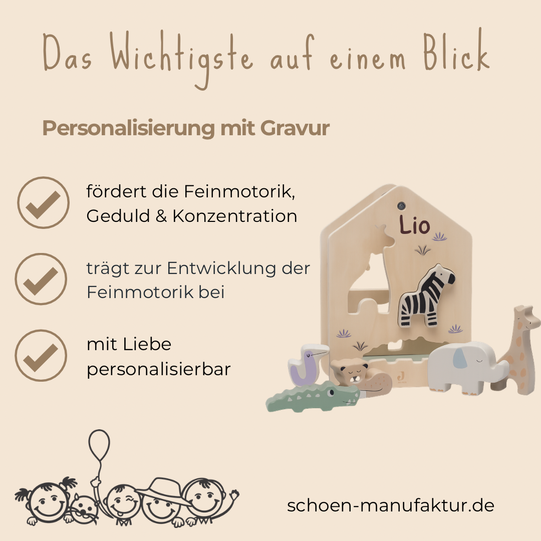 Jollein Holz-Sortierbox – Jungle Jambo | Personalisierbar mit Name