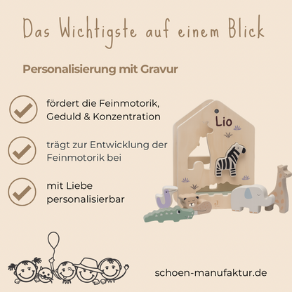 Jollein Holz-Sortierbox – Jungle Jambo | Personalisierbar mit Name