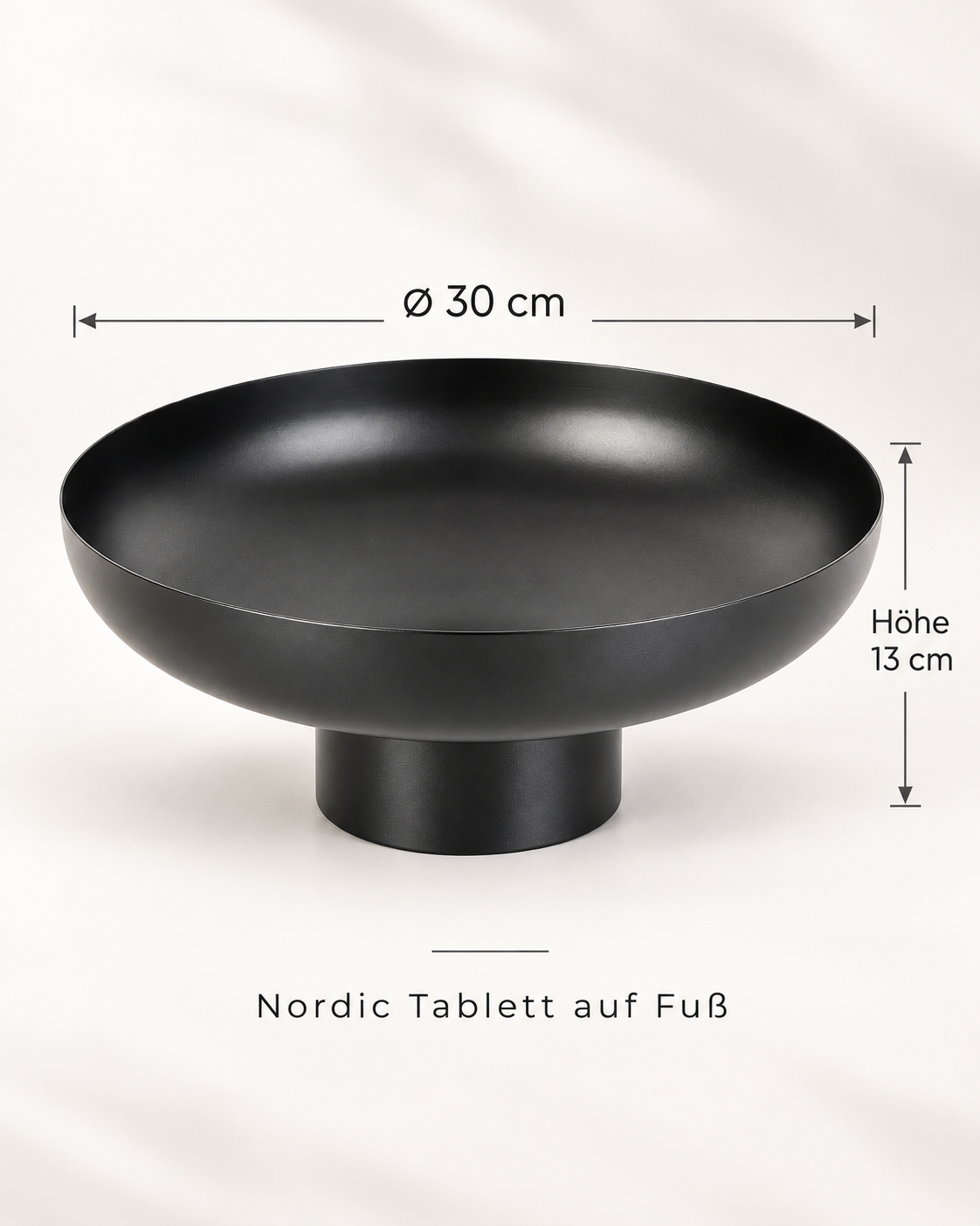 Nordic Dekotablett auf Fuß aus Metall – Schwarz, Ø 30 cm