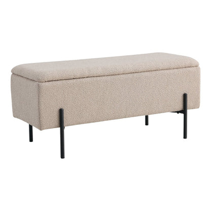 Watford Bench – Bank aus Bouclé mit Stauraum, beige mit schwarzen Beinen, 95 x 36,5 x 46 cm, HN1233