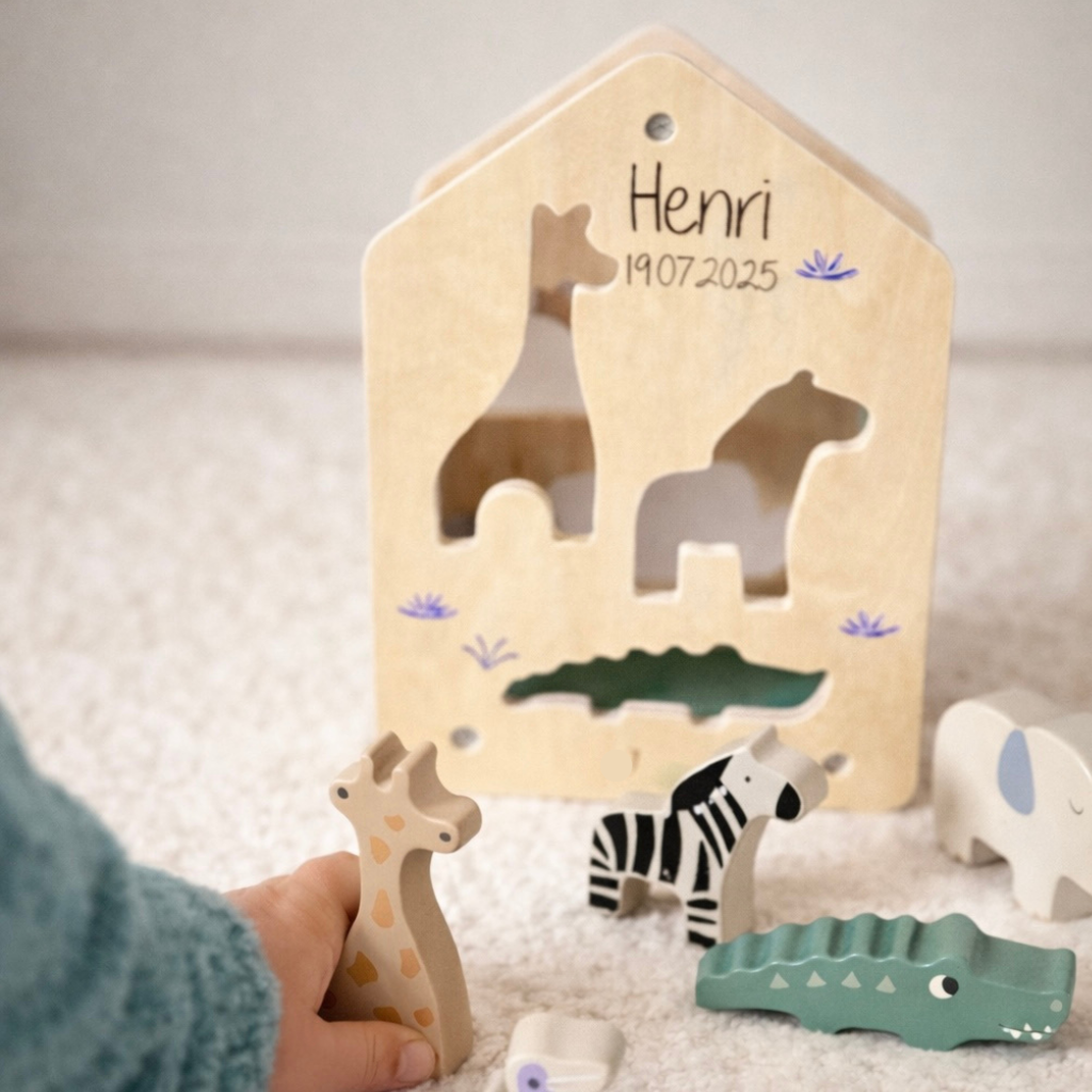 Jollein Holz-Sortierbox – Jungle Jambo | Personalisierbar mit Name