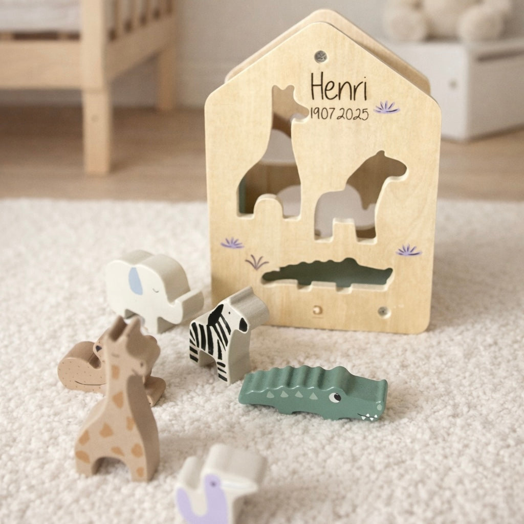 Jollein Holz-Sortierbox – Jungle Jambo | Personalisierbar mit Name
