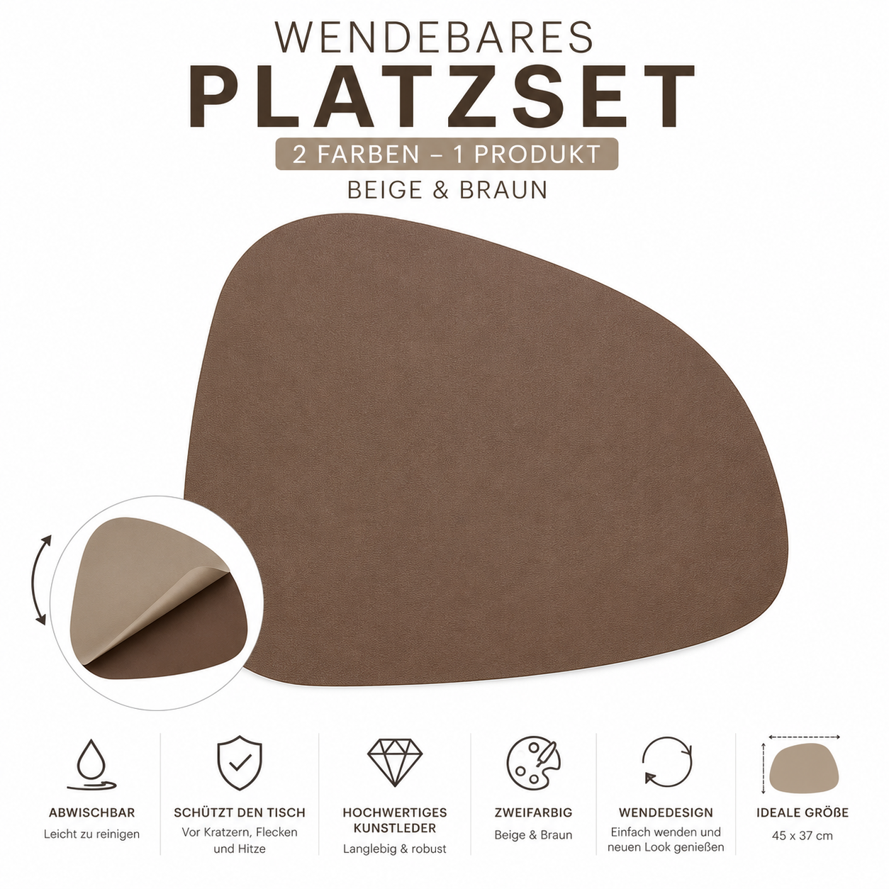 Platzset aus Kunstleder – 2-farbig (Beige/Braun)