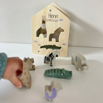 Jollein Holz-Sortierbox – Jungle Jambo | Personalisierbar mit Name