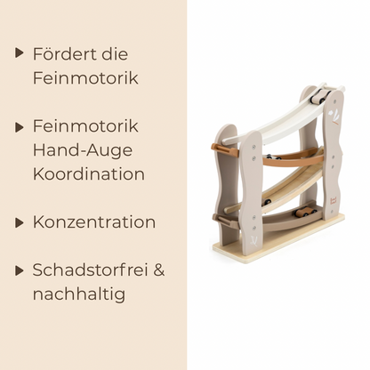 Label Label Car Slider – Beige/Nougat | Personalisierbar mit Name & Datum | Holz-Autorutsche