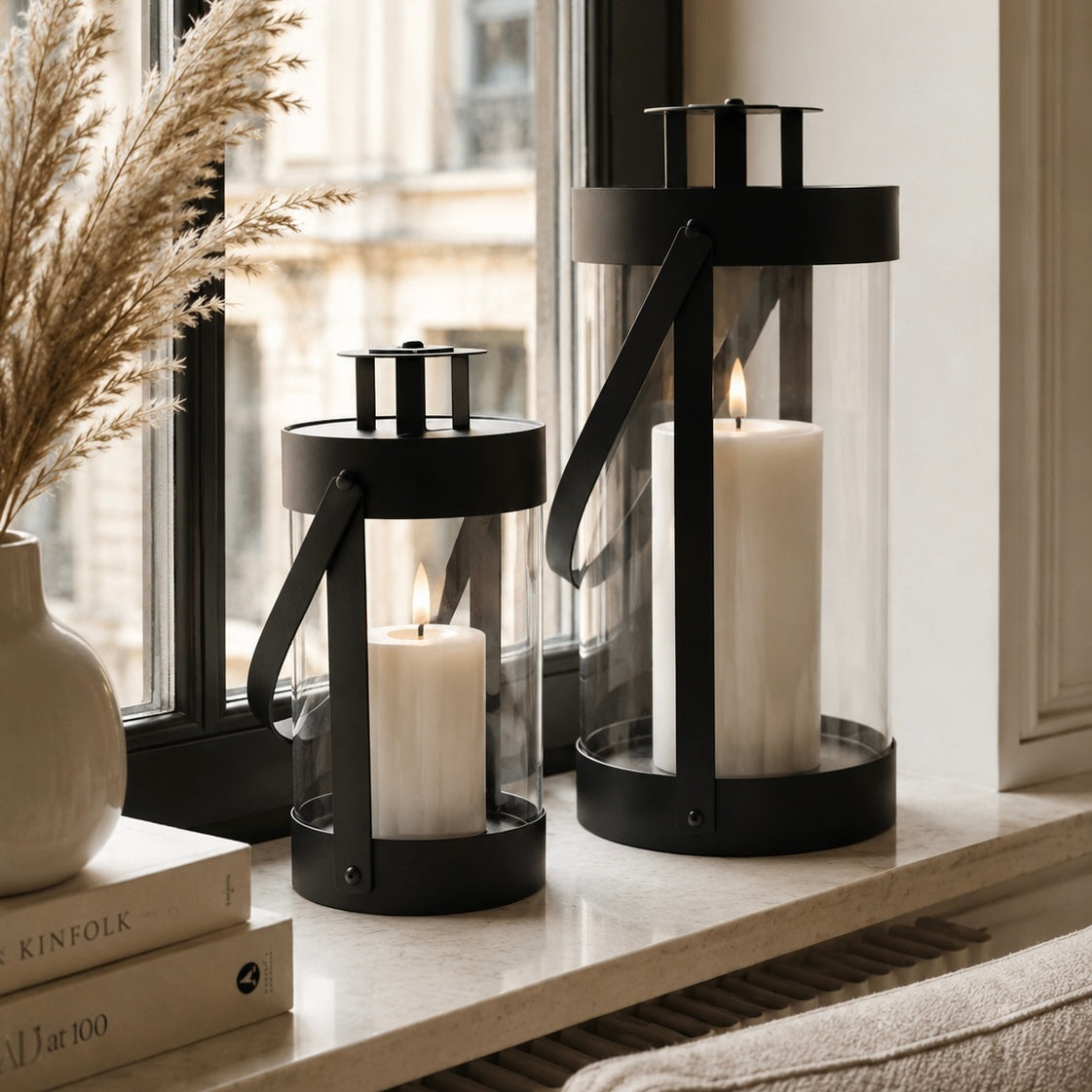 Laternen 2er Set Schwarz – Windlichter aus Metall & Glas
