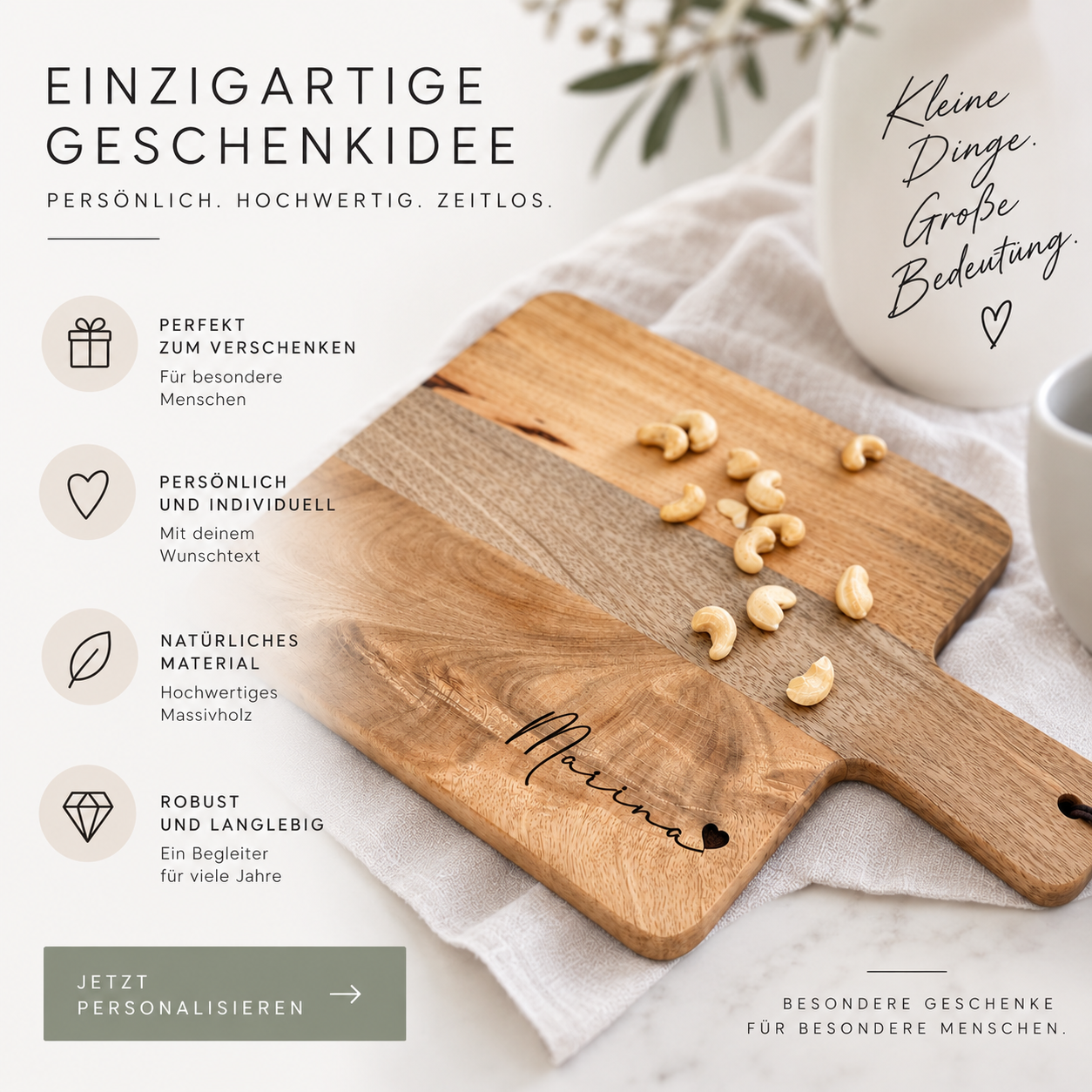 Personalisiertes Schneidebrett mit Namen & Herz | Graviertes Holzbrett Geschenk für Paare, Hochzeit oder Weihnachten