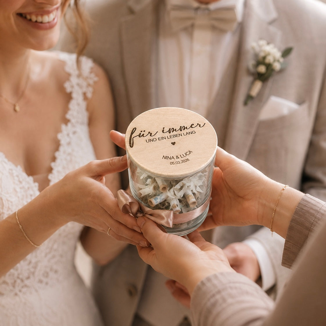 Vorratsglaspersonalisiert Hochzeit Geldgeschenk