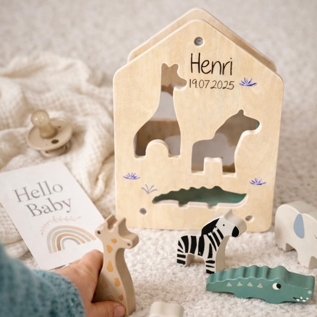 Jollein Holz-Sortierbox – Jungle Jambo | Personalisierbar mit Name