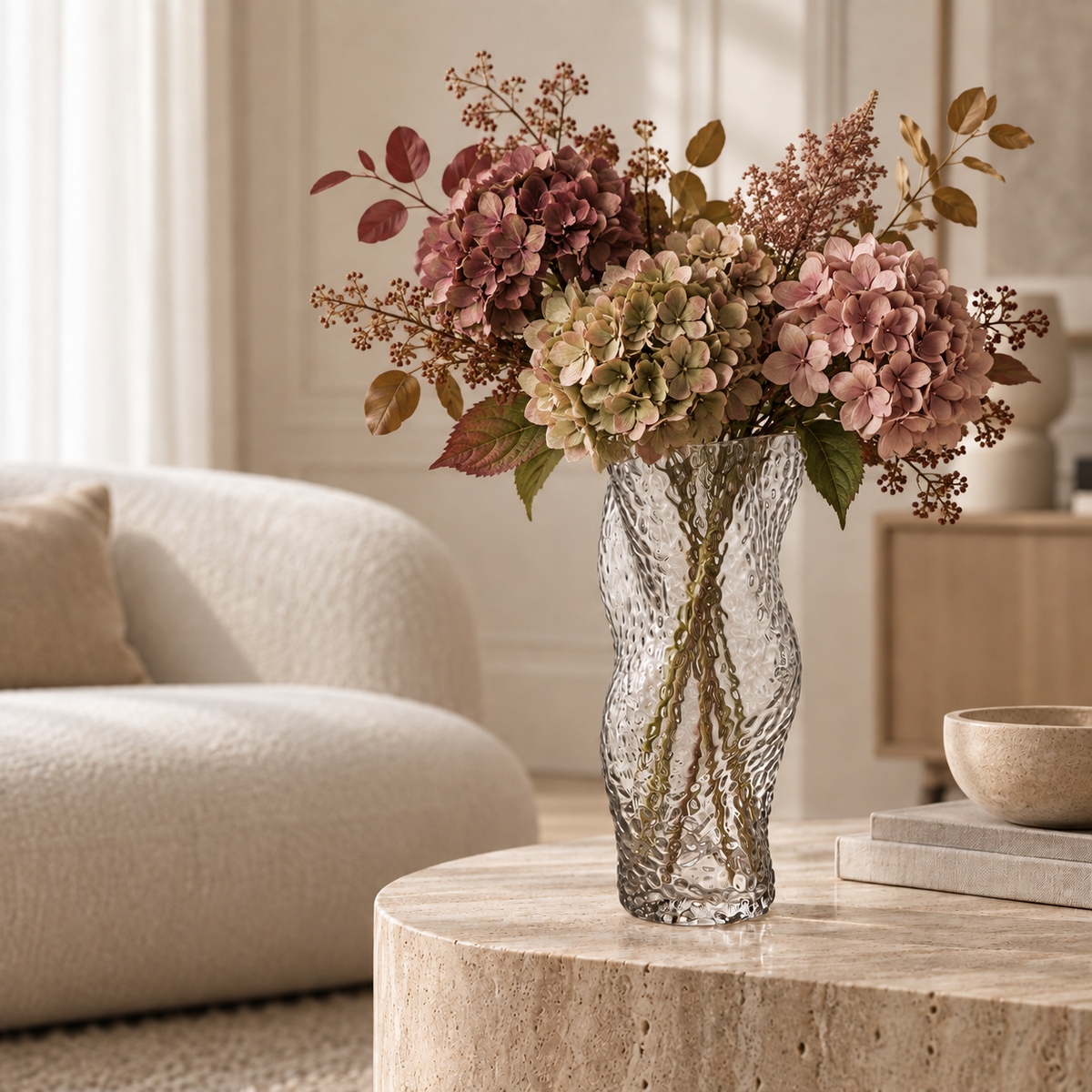 Glasvase organisch  transparent – moderne Deko Vase mit Struktur