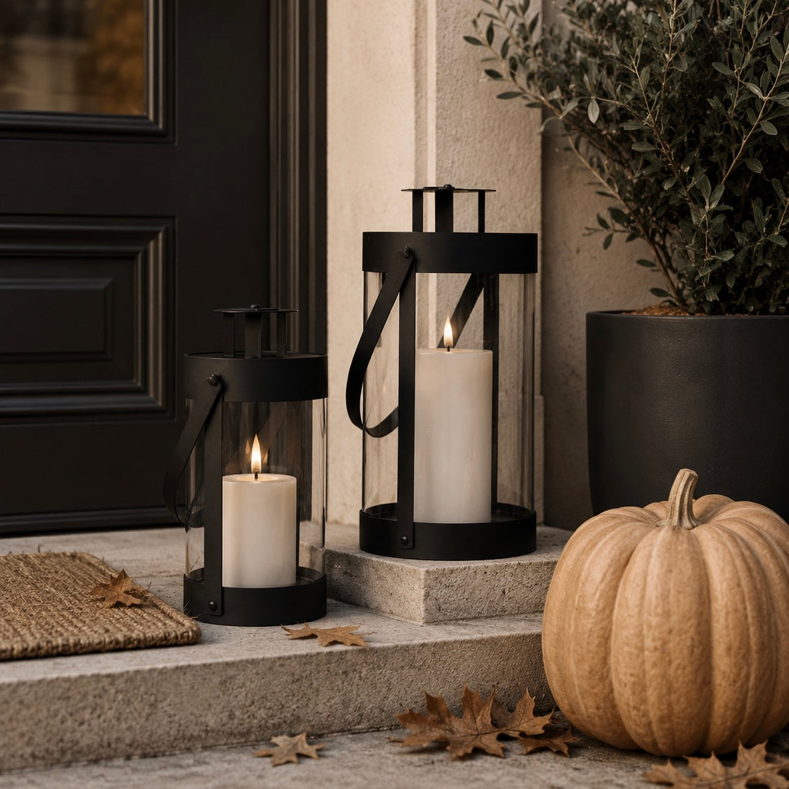 Laternen 2er Set Schwarz – Windlichter aus Metall & Glas