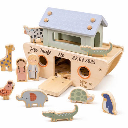Arche Noah mit Gravur – Personalisiertes Taufgeschenk aus Holz
