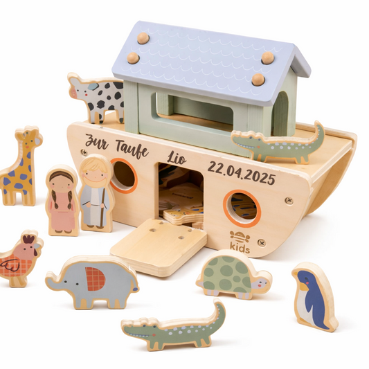 Arche Noah mit Gravur – Personalisiertes Taufgeschenk aus Holz