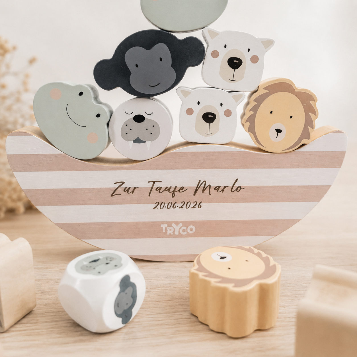 Arche Noah Balance Spiel mit Wunschgravur – Personalisiertes Taufgeschenk