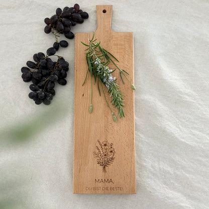 Graviertes Schneidebrett „Mama, du bist die Beste!“ – Muttertagsgeschenk aus Holz